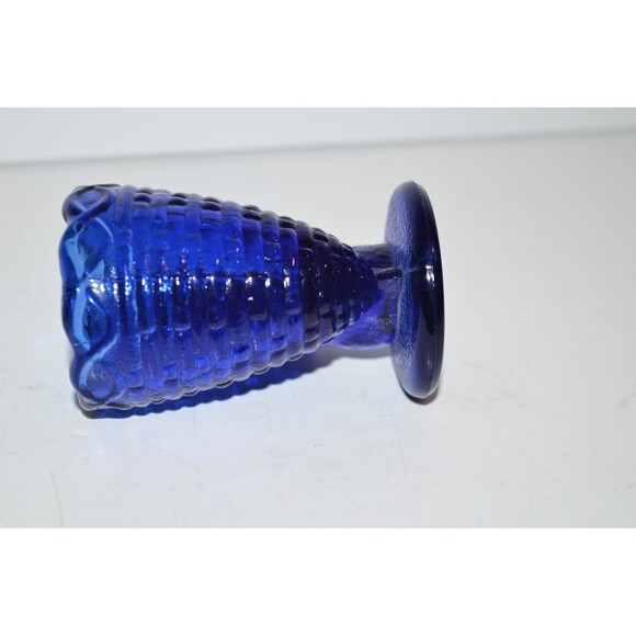 Vtg Cobalt Blue Glass Bunny Rabbit w/ basket Egg Cup Holder Toothpick Easter - Picture 5 of 6